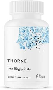 Thorne Iron Bisglycinate - 25 mg - Optimal Absorption - Support Red Blood Cell Formation - Fight Fatigue and Other Symptoms of Iron Deficiency - NSF Certified for Sport - Gluten-Free - 60 Capsules